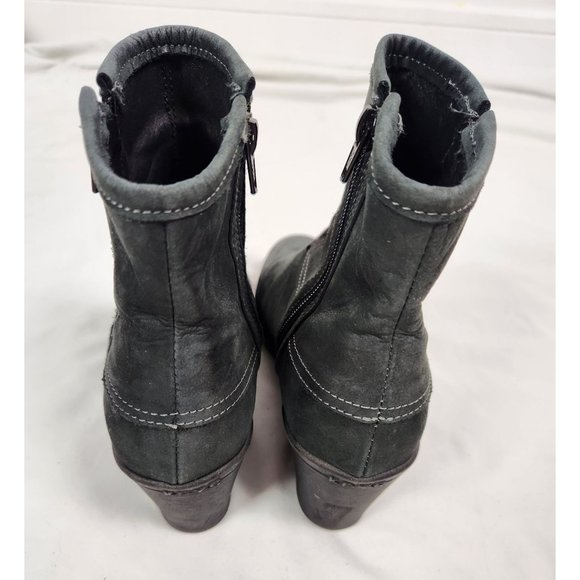 Keys Vera Pelle Women's Sz. 38 Black Leather Side Zip Wedge Ankle Booties - Picture 4 of 10